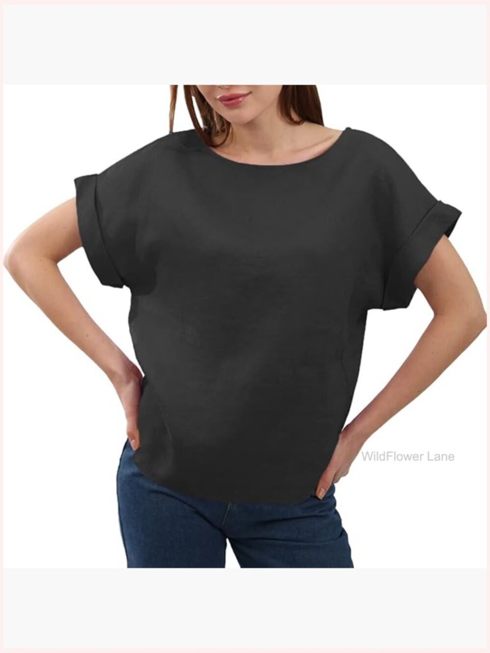 Pure Linen Short Sleeve Blouse Summer Casual Top